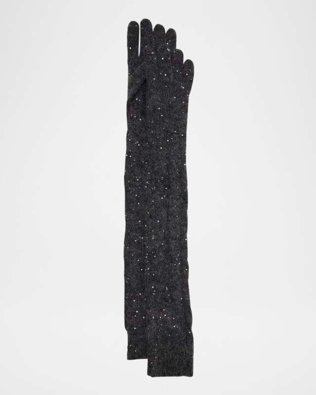 Cable Knit Paillette Mohair-Blend Gloves